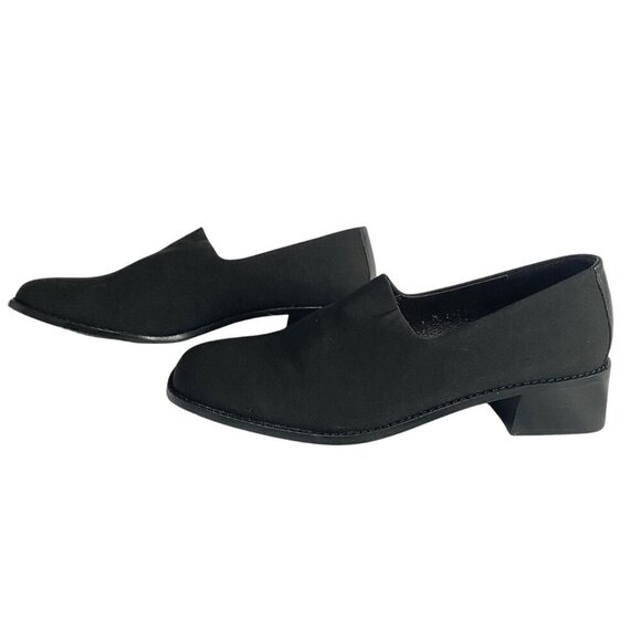 DONALD J PLINER BLACK MICROFIBER SQUARE TOE BLACK HEEL SLIP ON SHOES - 9 - Picture 1 of 7